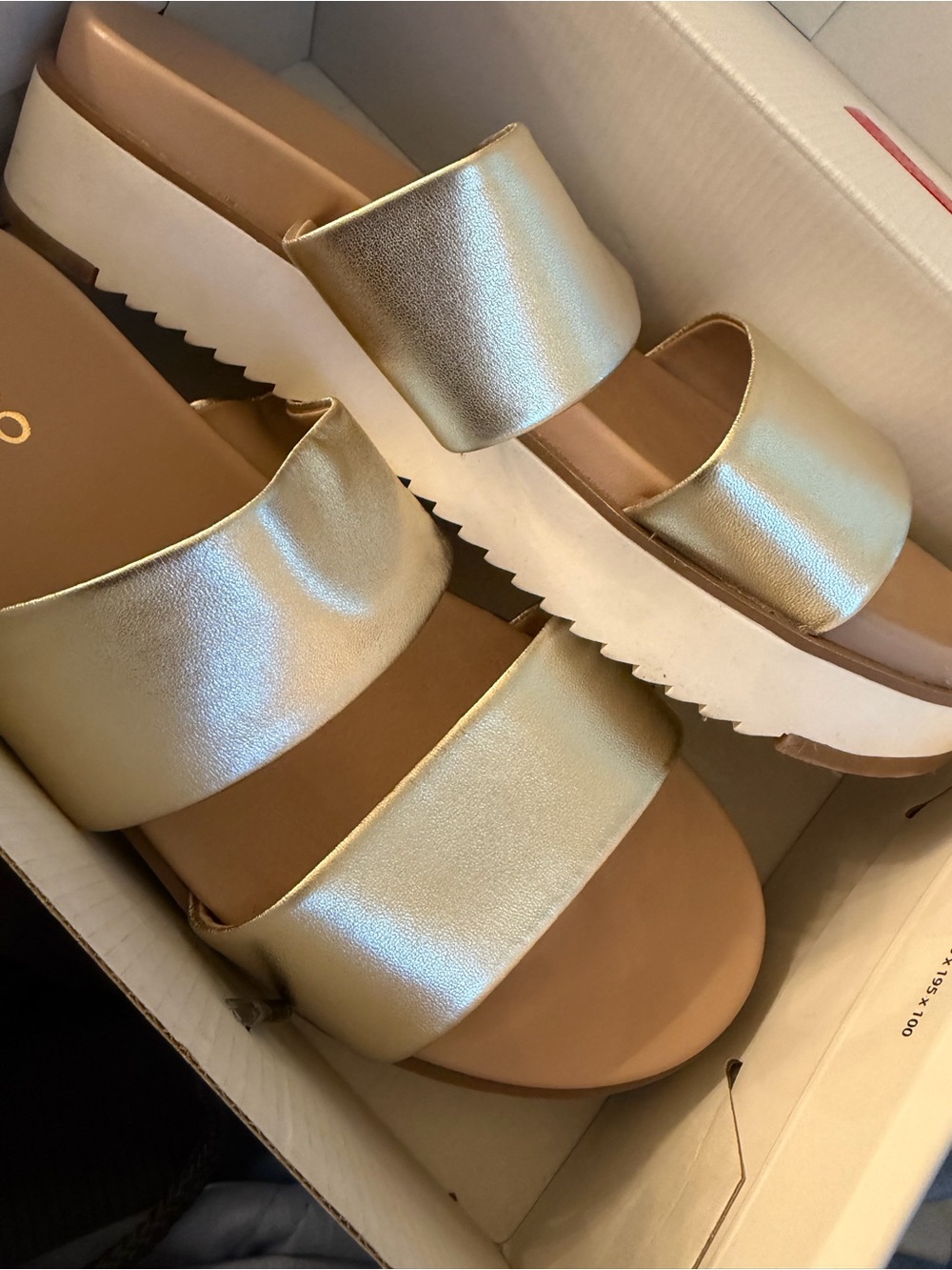 Aldo Metallic Gold Double-Band Platform Slide Sandals